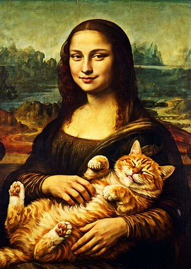 Mona Lisa Holding a Ginger Cat