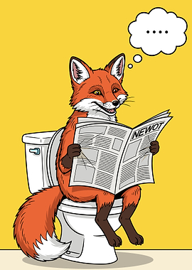 Fox Reading Newspaper on the Toilet