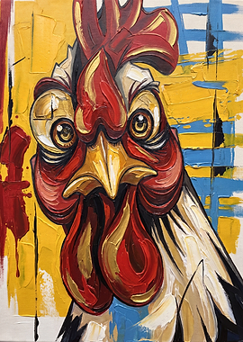 Abstract Impasto Rooster Portrait