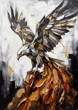 Abstract Golden Eagle Oil Painting