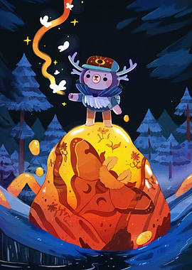 Cute Creature Standing on Amber Stone