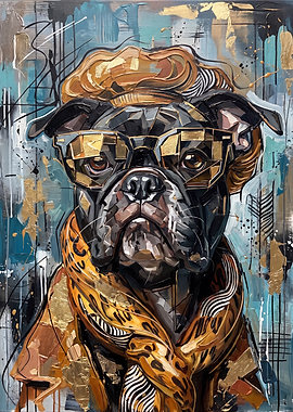 Stylish Bulldog Portrait with Gold Accents