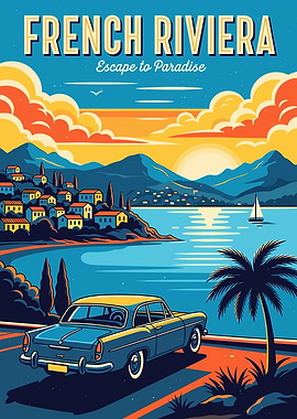 French Riviera Vintage Travel Poster