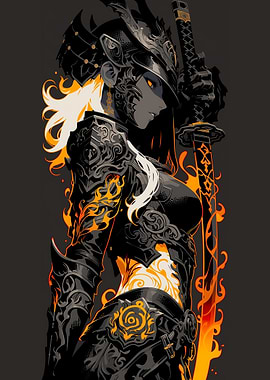 Fiery Samurai Warrior Woman