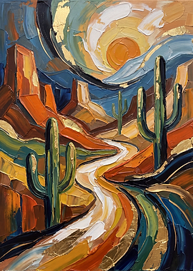 Abstract Desert Landscape with Gold Accents