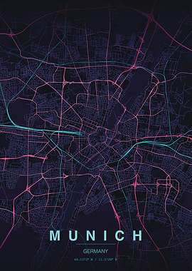 Neon Map of Munich Germany