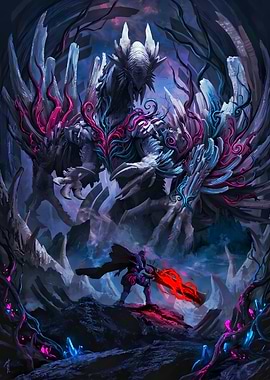 Warrior Facing a Cosmic Dragon Monster