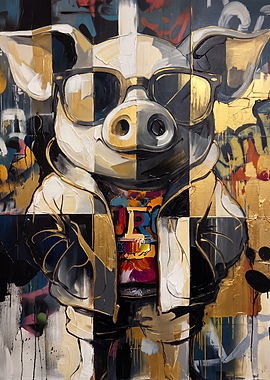Cool Pig in Streetwear Painting