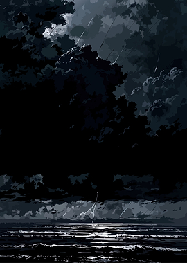 Stormy Ocean Lightning Night