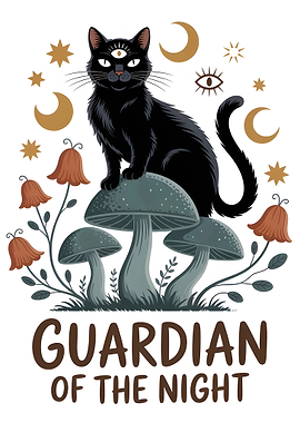 Guardian of the Night Cat Illustration