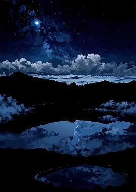 Starlit Mountain Lake at Night