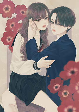 Anime Couple with Red Flowers