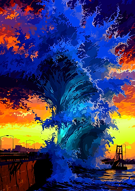 Vibrant Sunset Ocean Wave Art