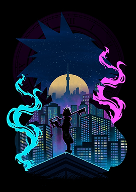 Kingdom Hearts Sora Cityscape Silhouette