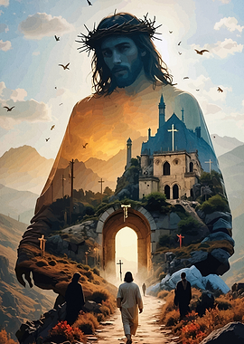 Jesus Christ Double Exposure Landscape Art