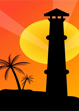Lighthouse Silhouette at Sunset