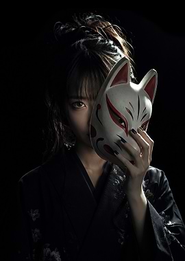 Woman Holding her Kitsune Mask