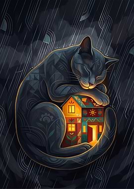 Cat Protecting a Cozy Home