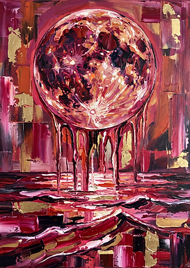 Melting Crimson Moon Abstract Painting