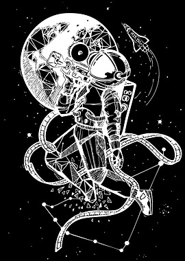 Astronaut Filming Earth Space Illustration