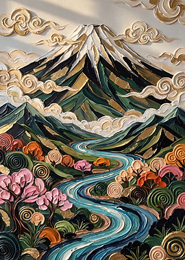 Textured Impasto Painting of Mount Fuji