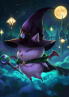 Moogle Wizard Floating in Night Sky