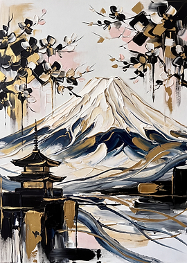 Abstract Mount Fuji and Pagoda Painting