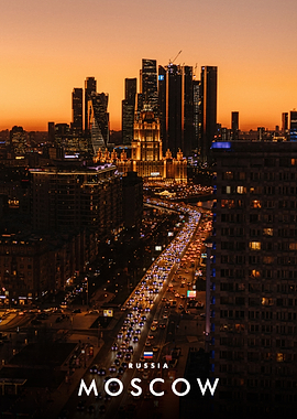 Moscow Cityscape at Sunset