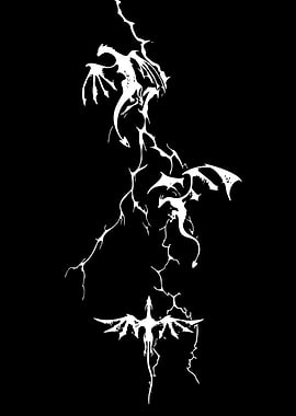 Three Dragons and Lightning Silhouette