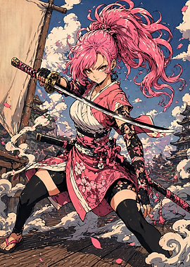 Pink-Haired Samurai Warrior Girl