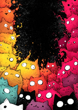 Colorful Crowd of Whimsical Cats