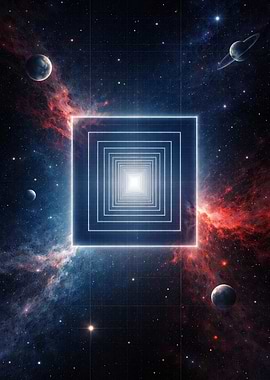 Neon Square Portal in Deep Space
