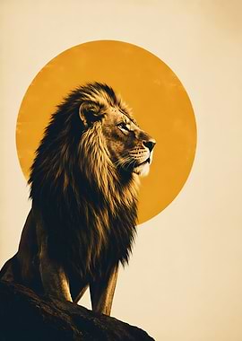 Majestic Lion Silhouette Against Golden Sun
