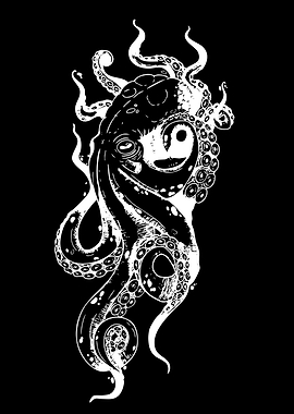 Abstract Yin Yang Octopus Illustration