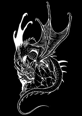 Intricate Black and White Dragon Illustration