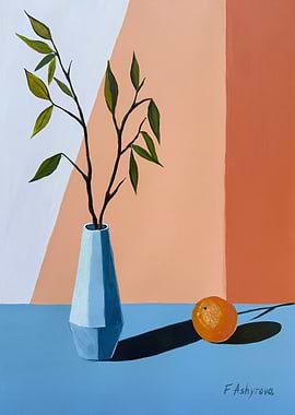 Minimalist Still Life with Vase and Orange