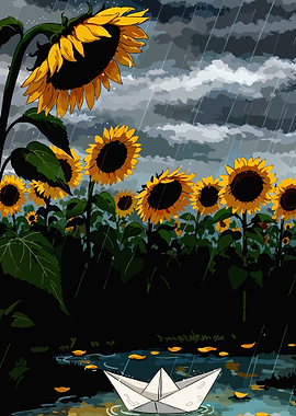 Paper Boat in Sunflower Field