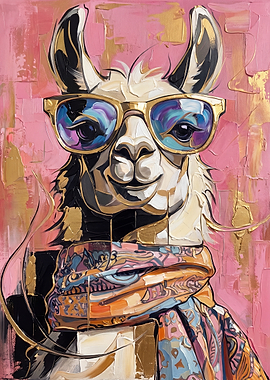 Stylish Llama in Gold Sunglasses