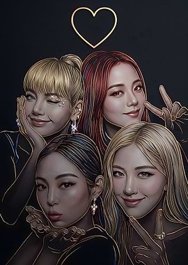BLACKPINK Members Gold Line Art Portrait