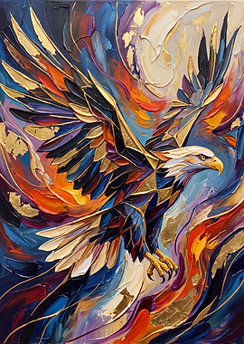 Abstract Golden Eagle Oil Painting