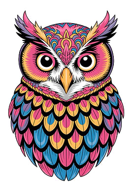 Colorful Patterned Owl Illustration