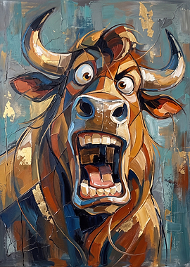 Expressive Abstract Bull Oil Painting