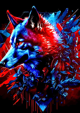 Neon Abstract Wolf Portrait