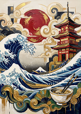 Japanese Art Fusion with Ramen Bowl