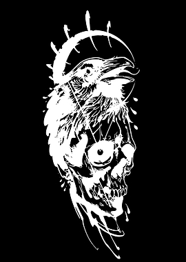 Raven Perched on Melting Skull