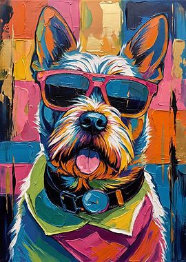Colorful Abstract Oil Painting of Dog