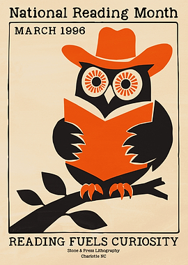 Vintage National Reading Month Owl Poster