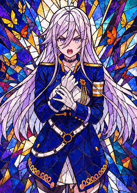 Anime Girl in Stained Glass Style