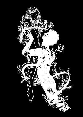 Celestial Lovers Entwined with Floral Vines