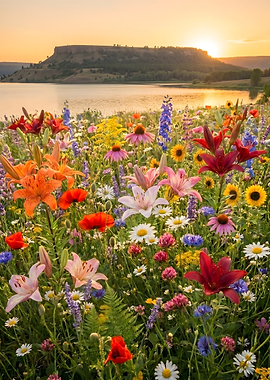 Sunset Meadow by the Lake